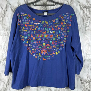 Sabaku Woman’s Long Sleeve Tee Animal Print Blue Medium